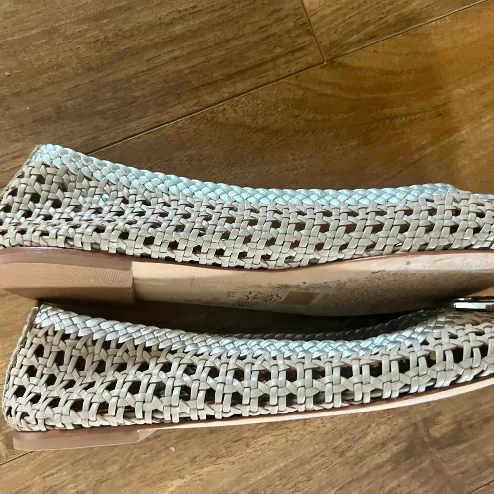 Tory Burch Chelsea woven ballet flats sz 8 natural/silver